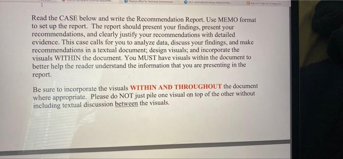 Read the CASE below and write the Recommendation Report. Use MEMO