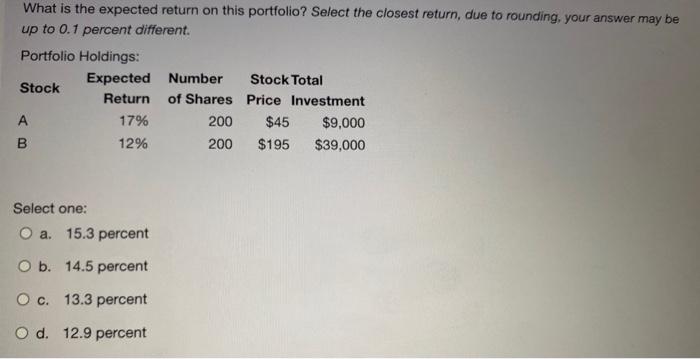  What is the expected return on this portfolio? Select the closest