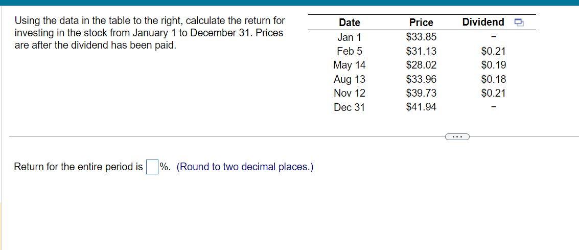 Using the data in the table to the right, calculate the