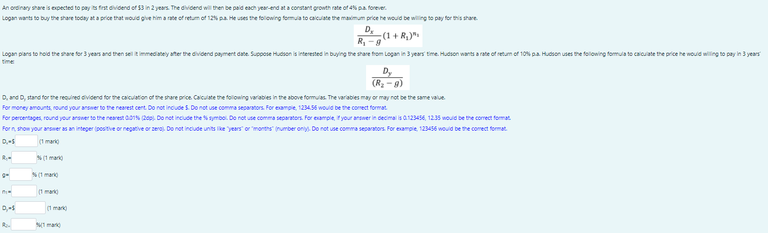 NEED HELP ASAP An ordinary share is expected to pay its first