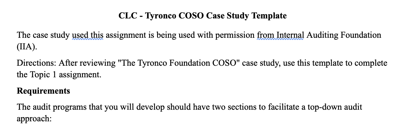 CLC - Tyronco COSO Case Study Template The case study used