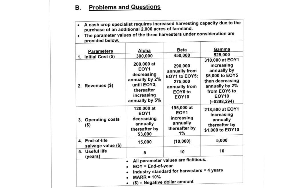 please solve these questions B. Problems and Questions . A cash crop