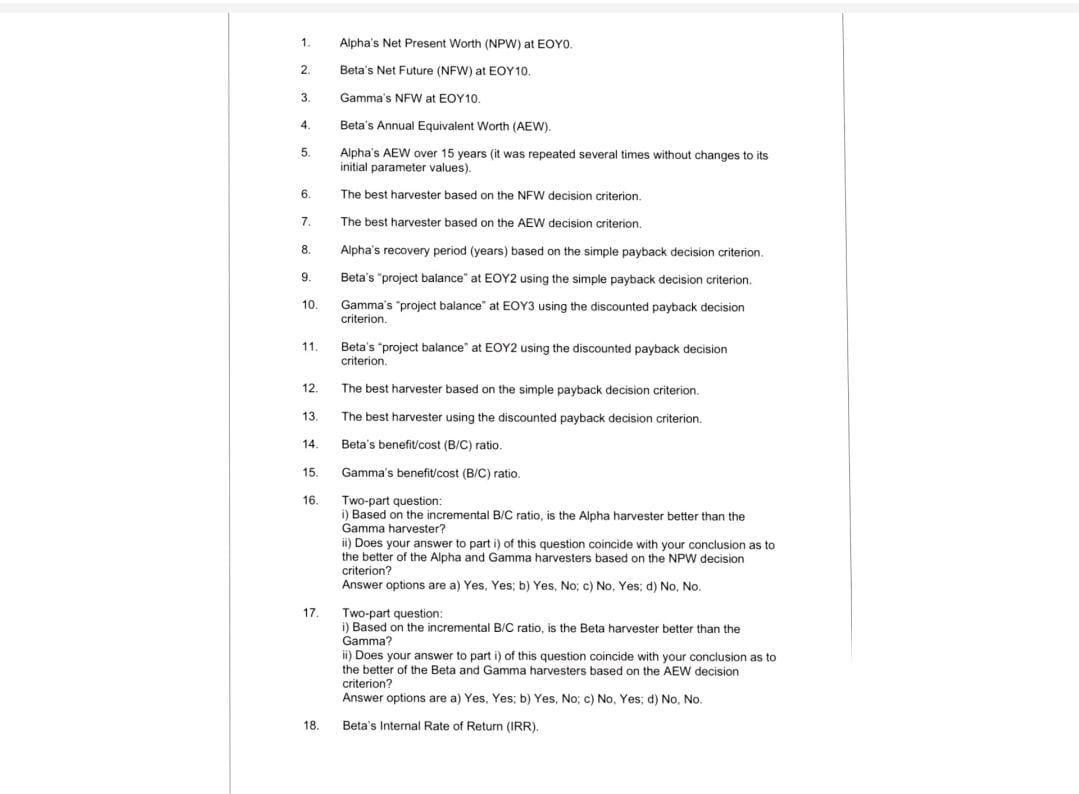 specialist requires increased harvesting capacity due to the purchase of an additional