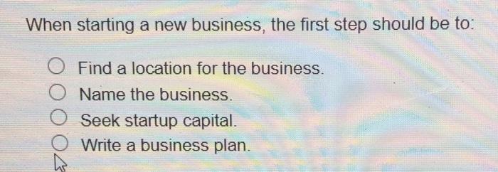  When starting a new business, the first step should be to: