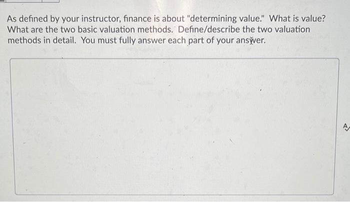  As defined by your instructor, finance is about "determining value." What