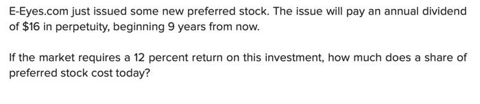  E-Eyes.com just issued some new preferred stock. The issue will pay