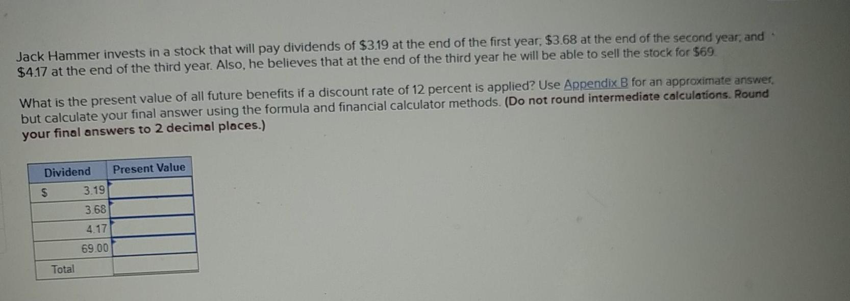  Jack Hammer invests in a stock that will pay dividends of