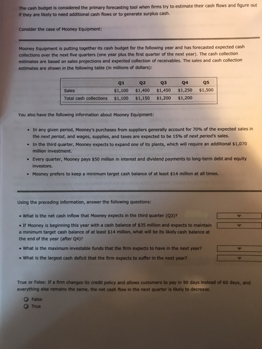  The cash budget is considered the primary forecasting tool when firms