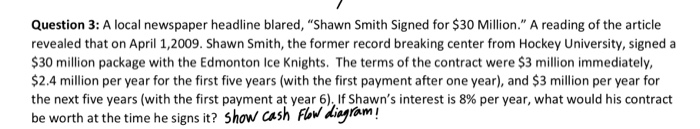 Question 3: A local newspaper headline blared, "Shawn Smith Signed for