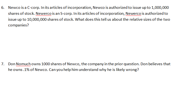  Please help with 6-7 6. Newco is a C-corp. In its