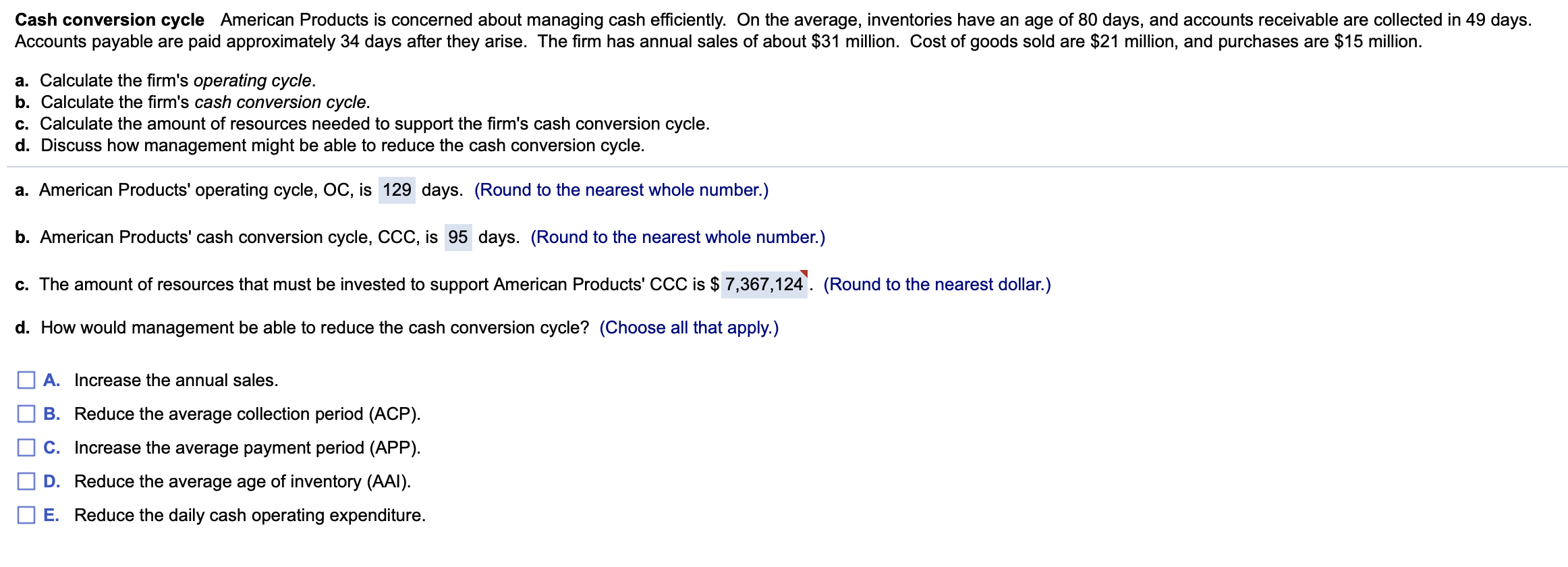 Can someone also explain how to do c? Cash conversion cycle