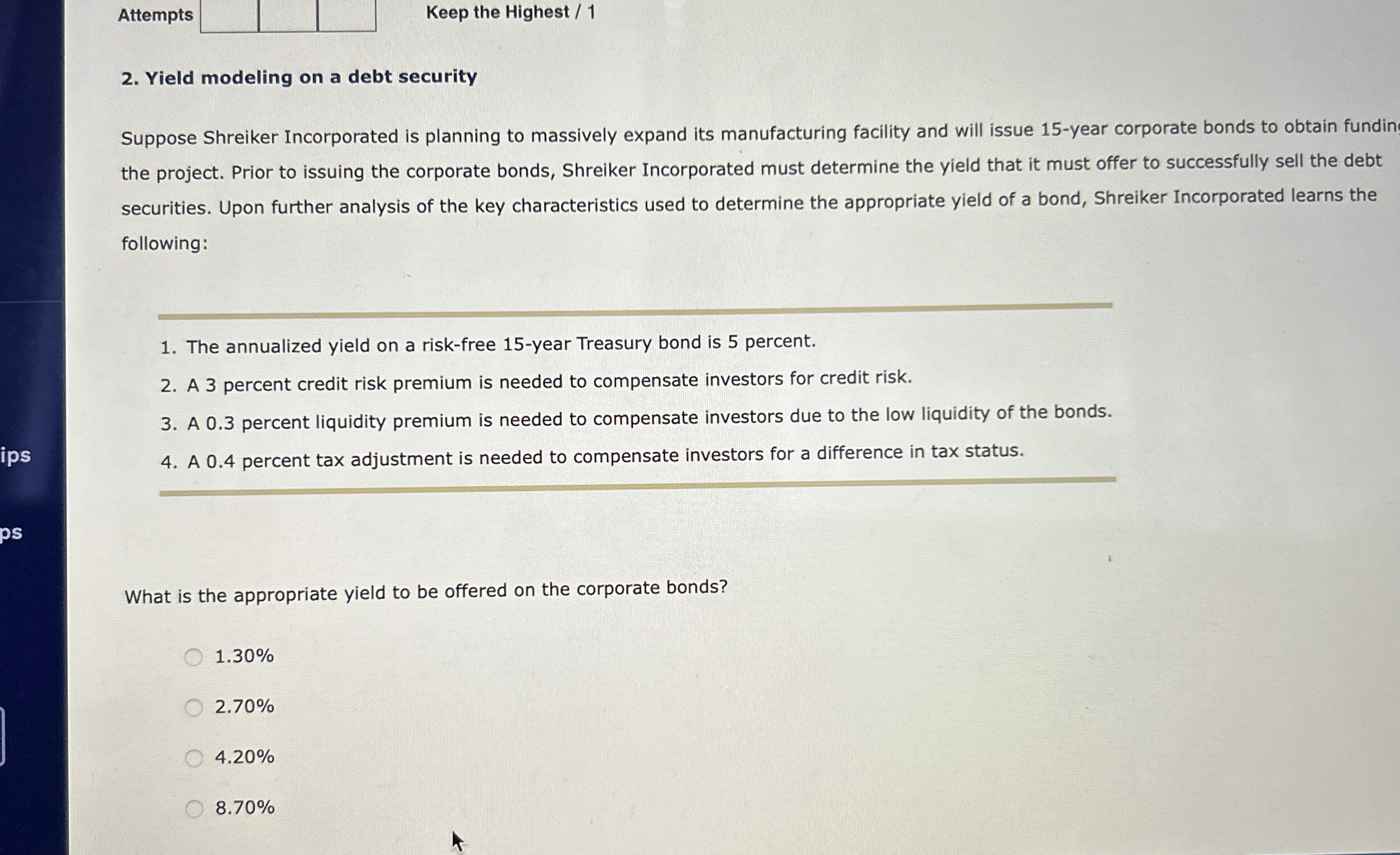  Attempts Keep the Highest /1 Yield modeling on a debt security