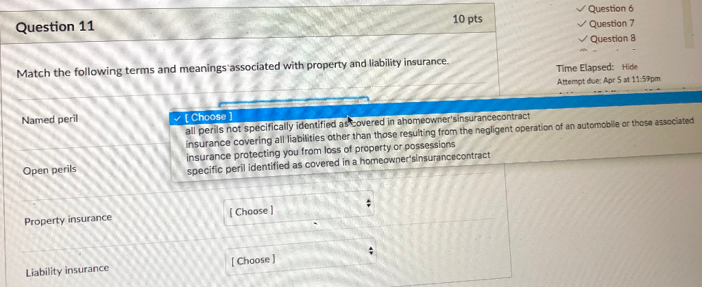  Question 11 Question 6 Question 7 Question 8 10 pts Match