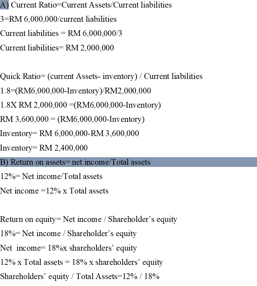 equal to 3, a quick ratio equal to 1.8, and total current