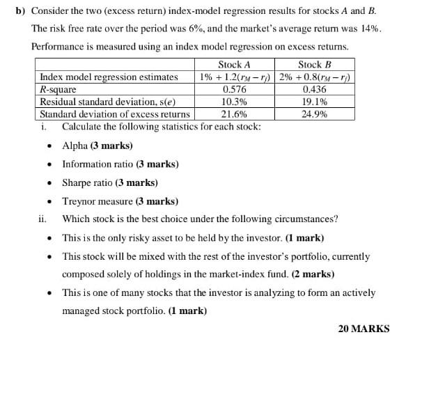  + . b) Consider the two (excess return) index-model regression results