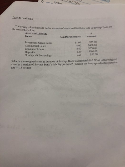 ? Part 2: Problems 1. Th e average durations and dollar