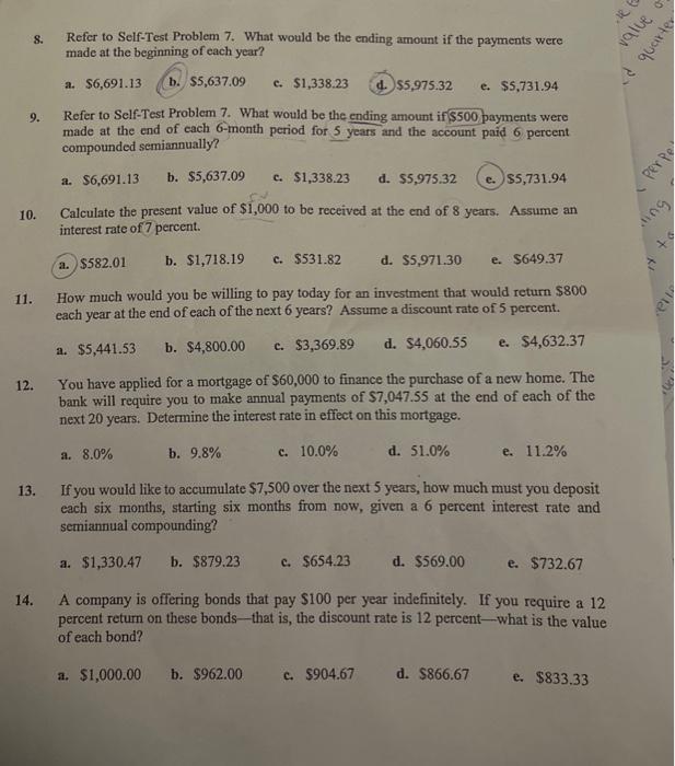  8. Refer to Self-Test Problem 7. What would be the ending