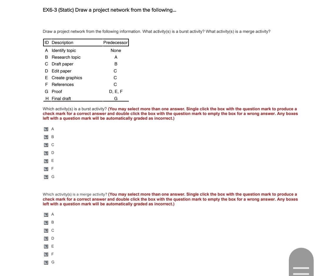EX6-3 (Static) Draw a project network from the following... Draw a