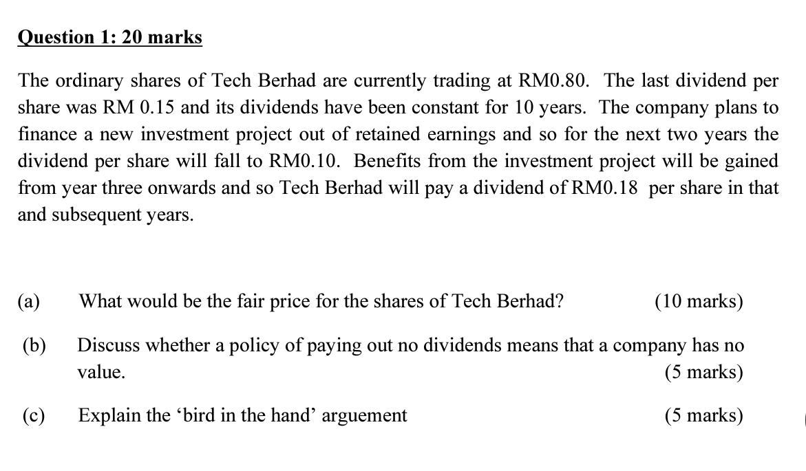 Please help me to answer this in details: Question 1: 20 marks
