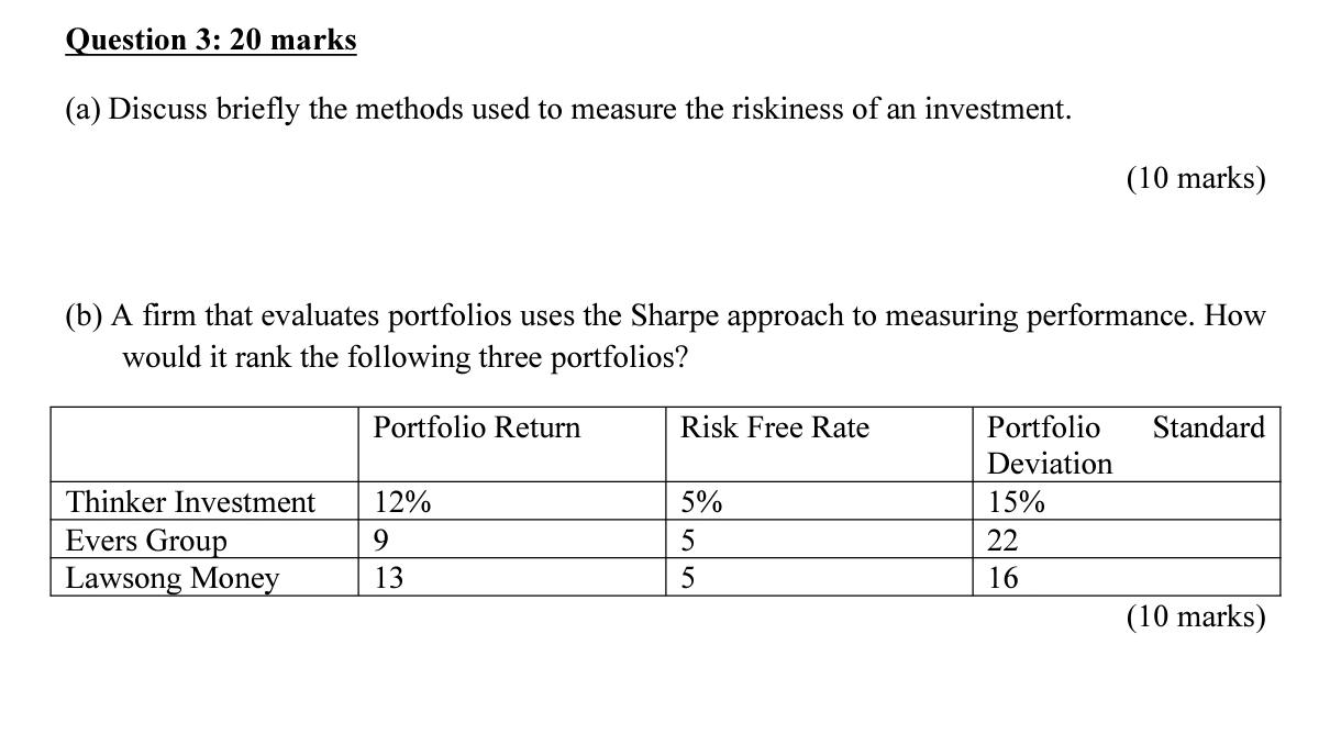 Please help me to answer this in details: Question 3: 20 marks