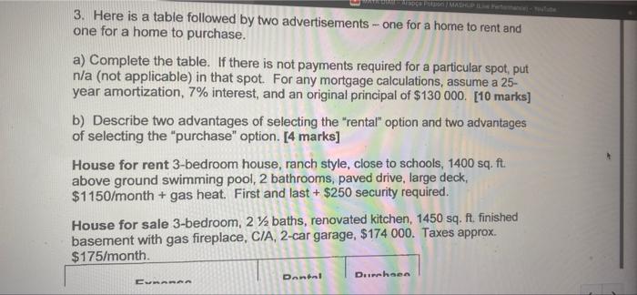  3. Here is a table followed by two advertisements - one