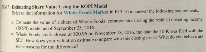 forecasts of Whole Foods' sales, net operating profit after tax (NOPAT) and