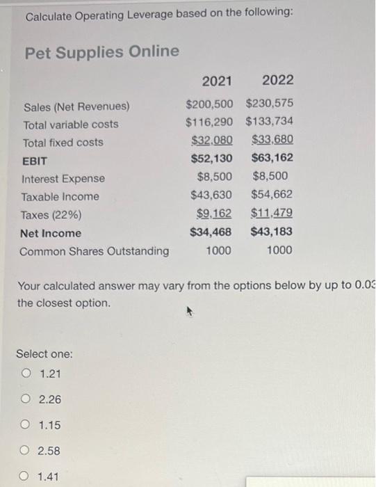  ** cut off portion your calculated answer may vary pick from