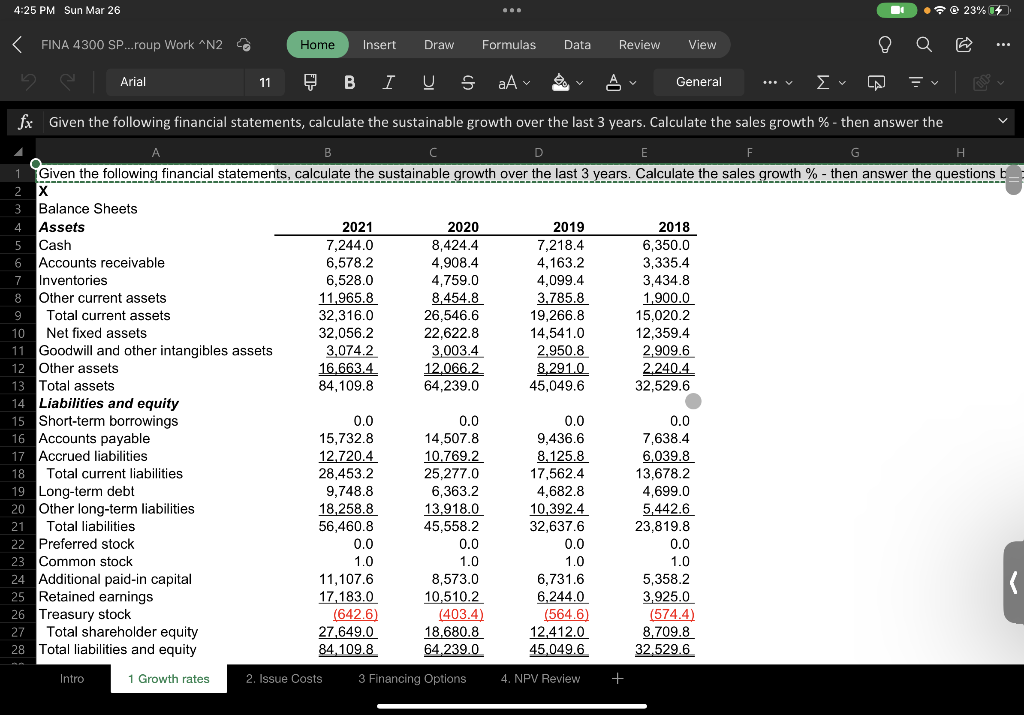 4:25 PM Sun Mar 26 N2 Come Insert Draw Formulas Data