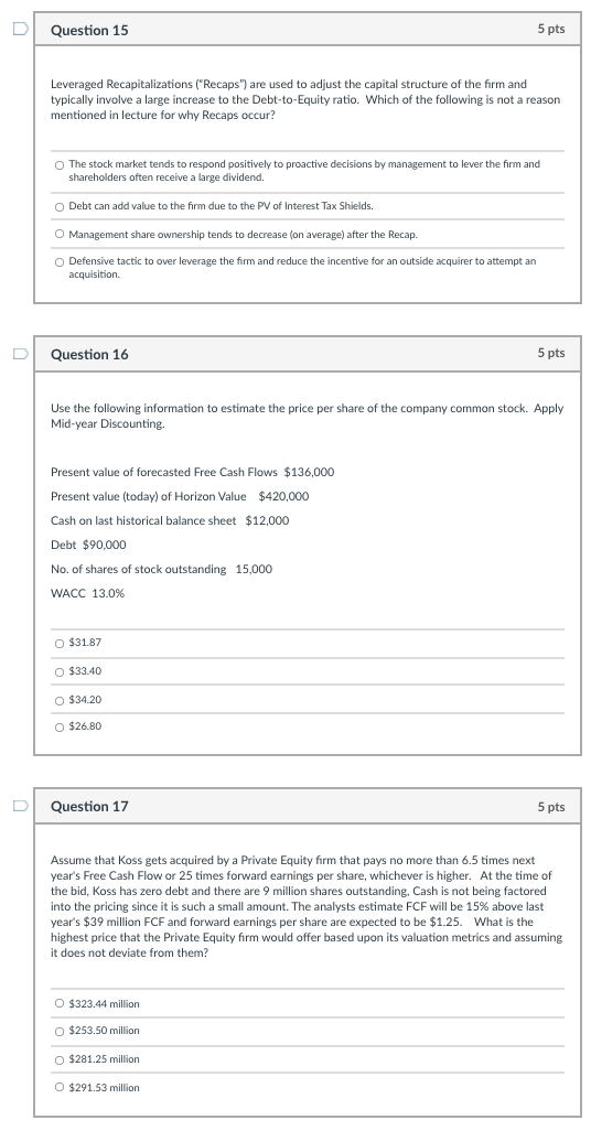 PLEASE ANSWER ASAP!!!! I will upvote!!!! D Question 15 5 pts Leveraged