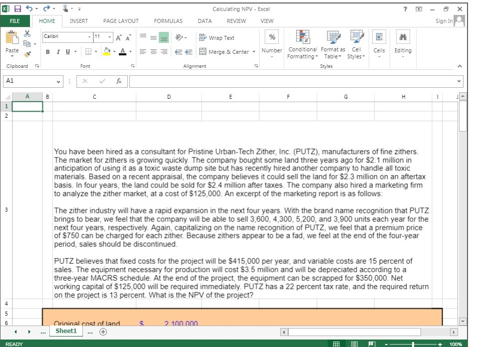  Calculating NPV Excel ?- ENSERT PAGE LAYOUT FORMULAS DATA REVIEW VIEW