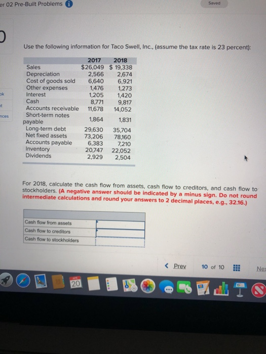  er 02 Pre-Built Problems Saved Use the following information for Taco