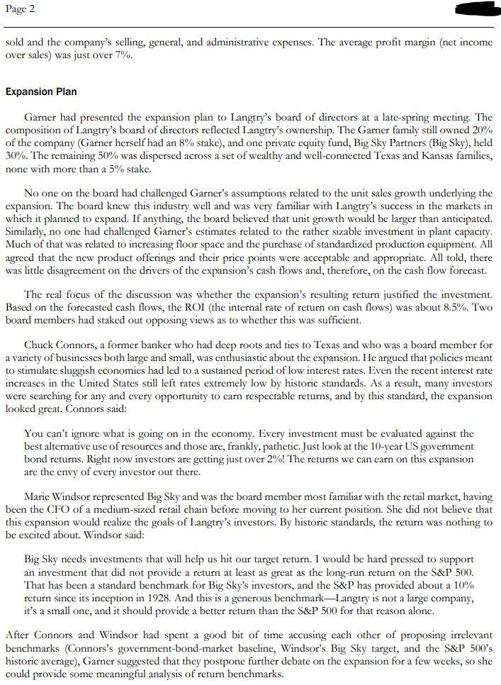 by Roxana Garner to help her assess the proper hurdle rate for