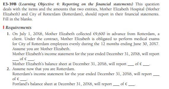  E3-39B (Learning Objective 4: Reporting on the financial statements) This question
