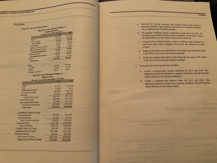  APTER Problems a Recreate the income statement and balance Recreate the