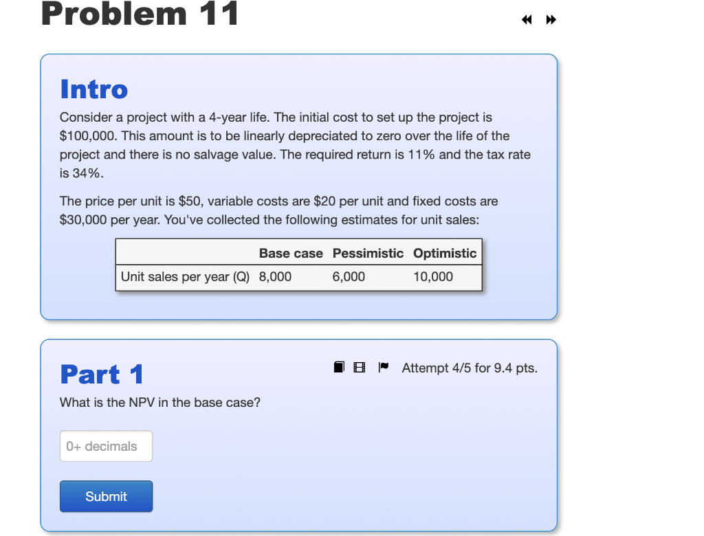 Problem 11 Intro Consider a project with a 4-year life. The
