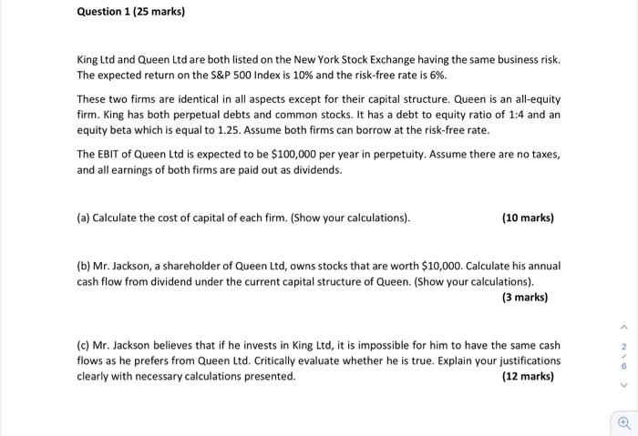  Question 1 (25 marks) King Ltd and Queen Ltd are both