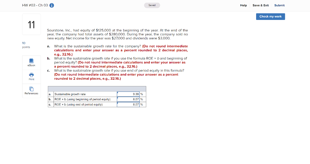  HW #03 - Ch 03 Seved Help Save & Exit Submit