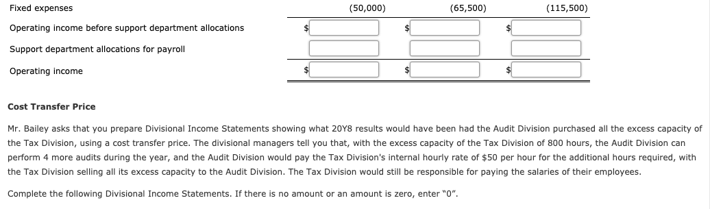 into two profit centers: the Audit Division and the Tax Division. Each