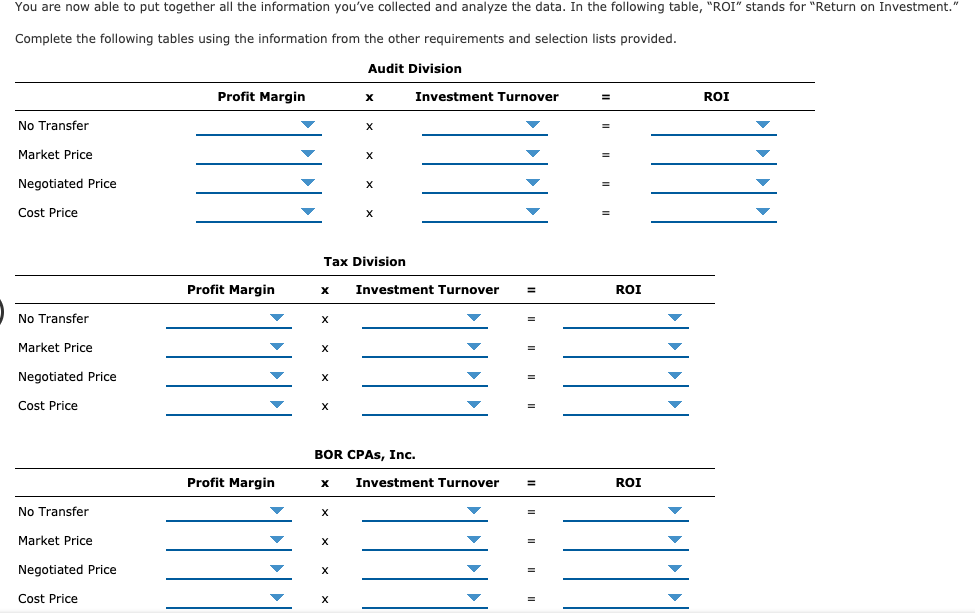 of two cost-center departments: Public Company Audits and Private Company Audits. The