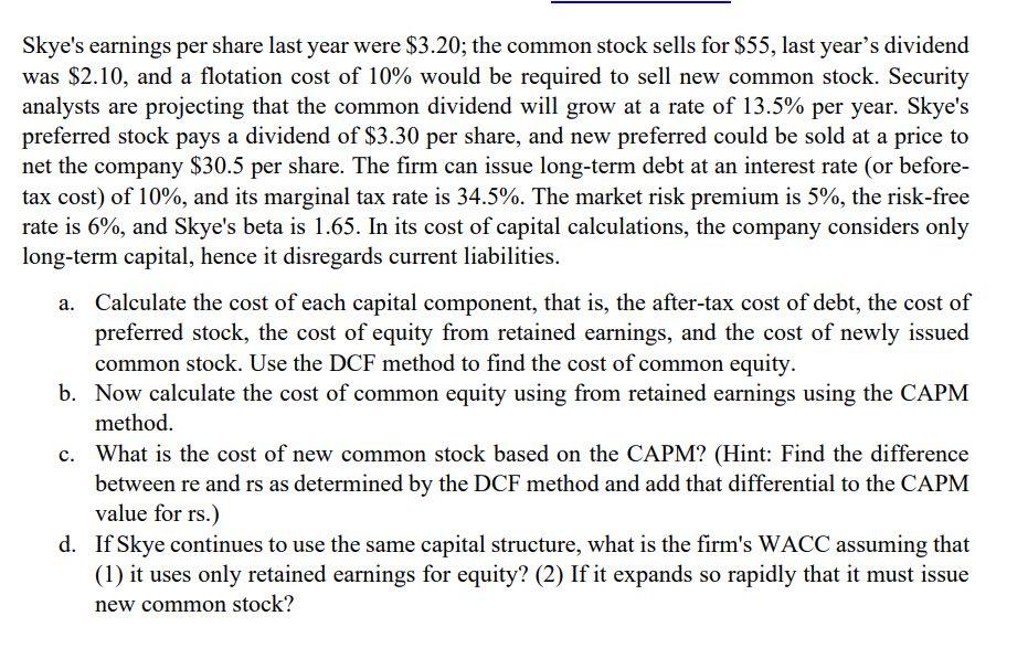 Here is the condensed 2020 balance sheet for Skye Computer Company (in