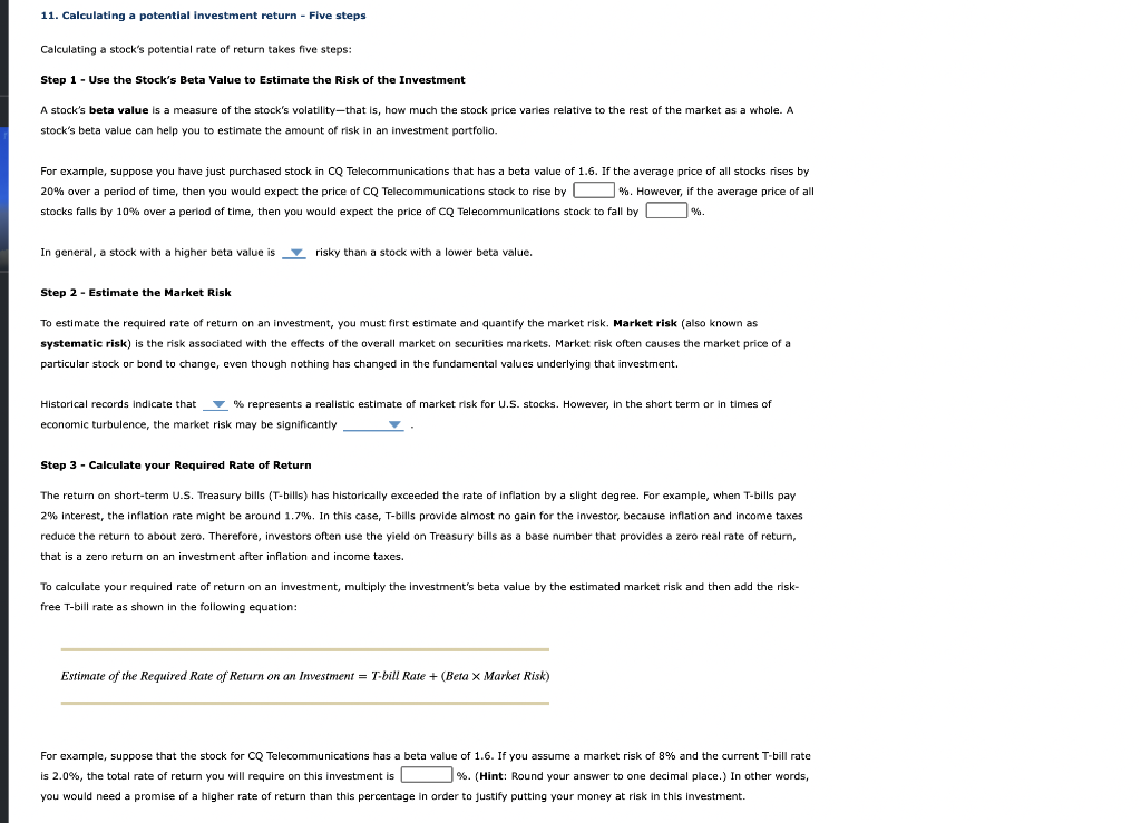 11. Calculating a potential investment return - Five steps Calculating a