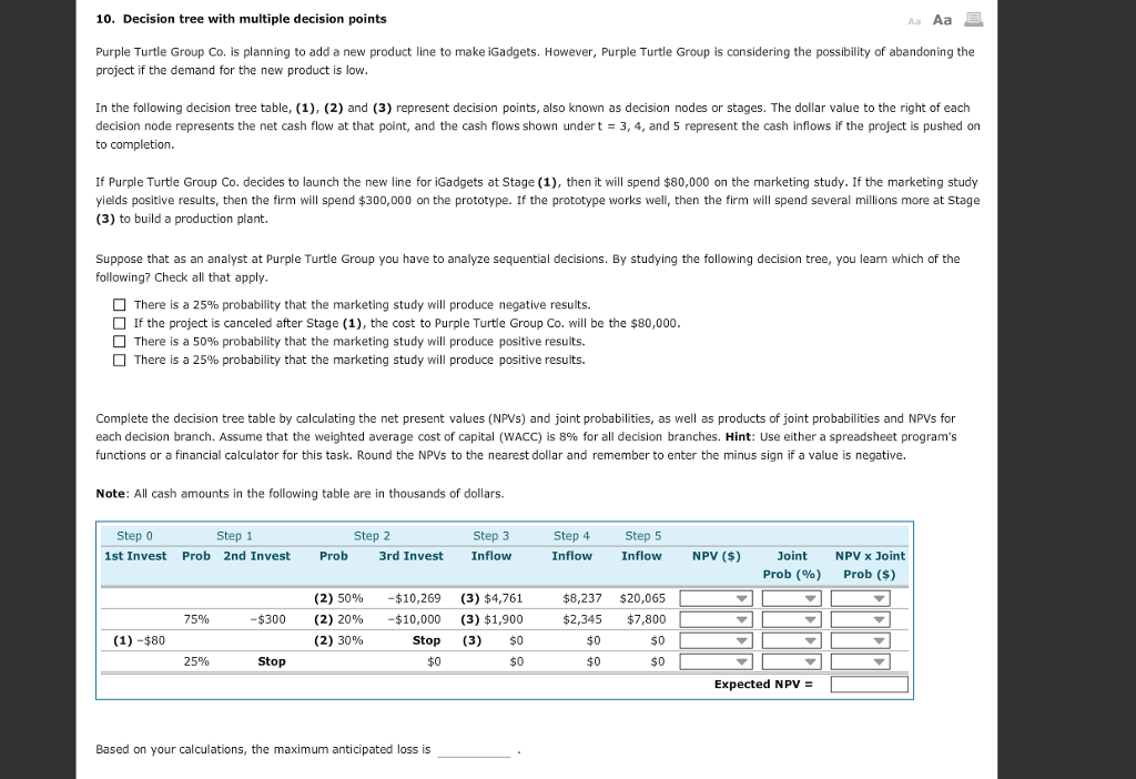  10. Decision tree with multiple decision points Aa Aa Purple Turtle