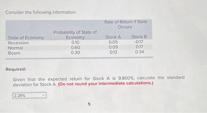 Please use formulas, No excel Consider the following information: Required: Given that
