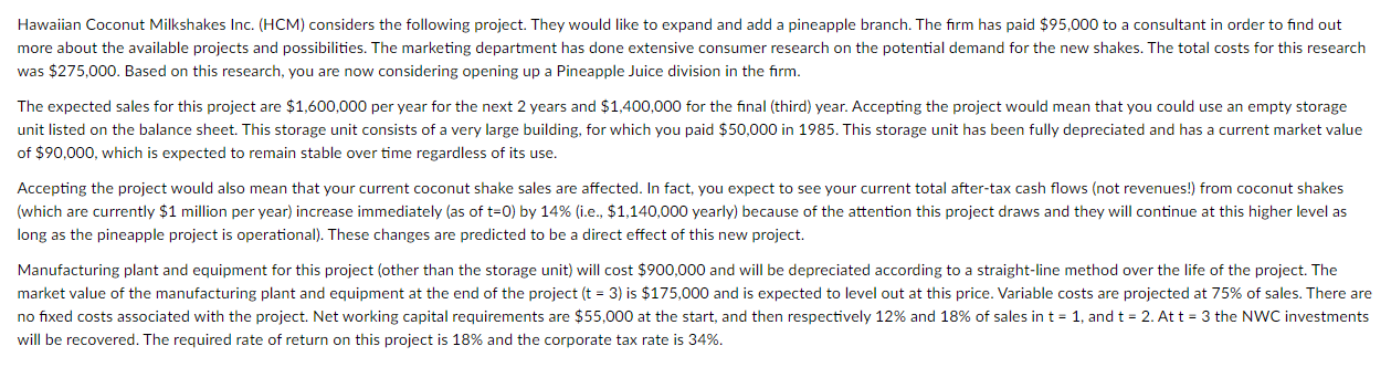  Question A What are the relevant and incremental Operating Cash Flows