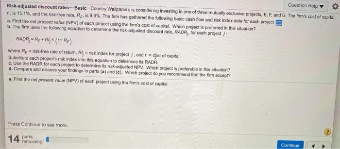  No handwritten please. answer clearly Question Help Risk-adjusted discount rates-Basic Country