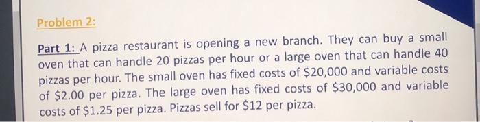  Problem 2: Part 1: A pizza restaurant is opening a new