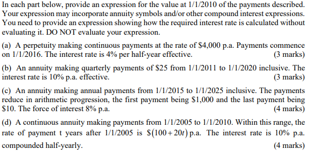 In each part below, provide an expression for the value at
