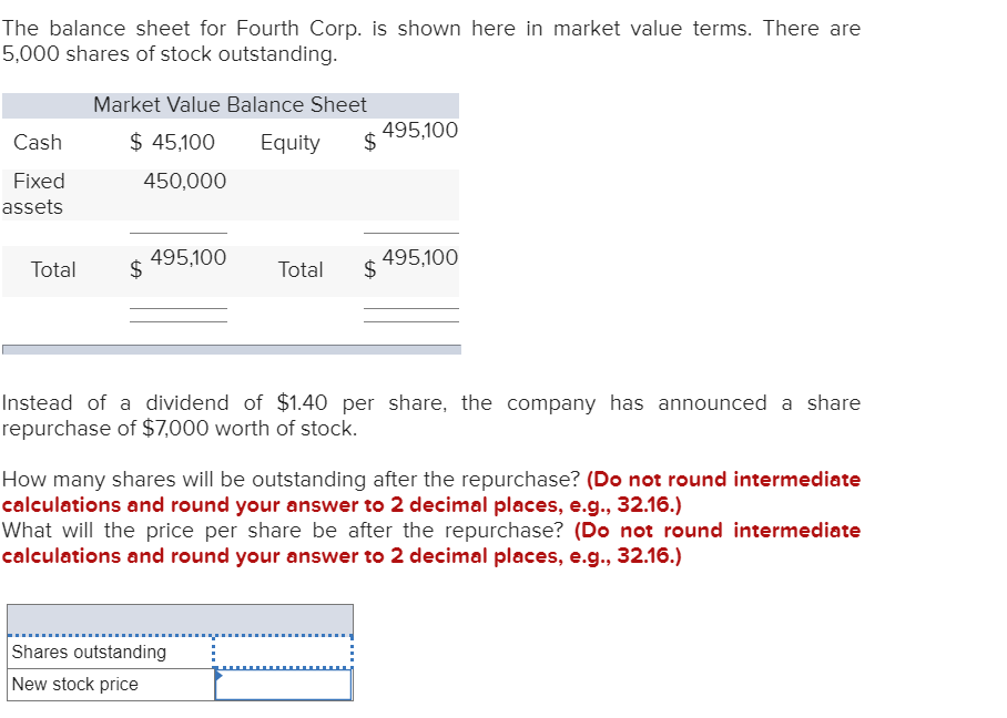  The balance sheet for Fourth Corp. is shown here in market