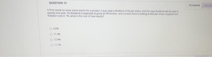  125 points SA QUESTION 13 Afirm needs to issue some stocks