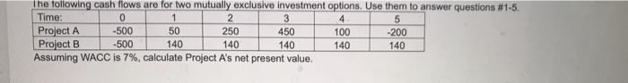  assuming WACC is 7%, calculate Project B's net present value. calculate